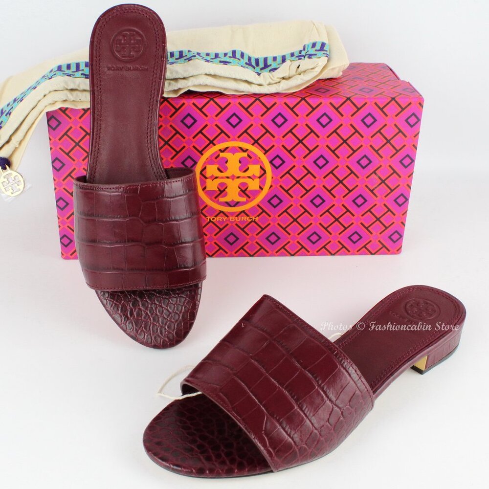 NEW TORY BURCH Martine Croc-effect Slides, US 8C,  Chic & Versatile Summer Shoes